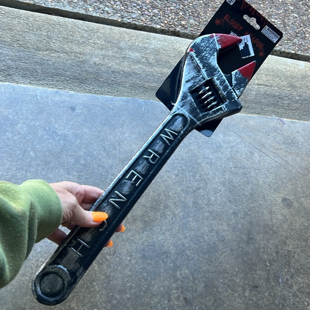 🧟🧟‍♀️🧟‍♂️ Plastic Large Silver Wrench Prop - Bloody Weapon for Halloween!